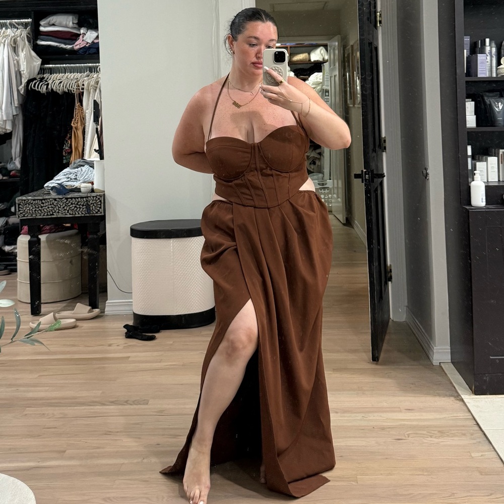 Elegant Brown Halter Dress